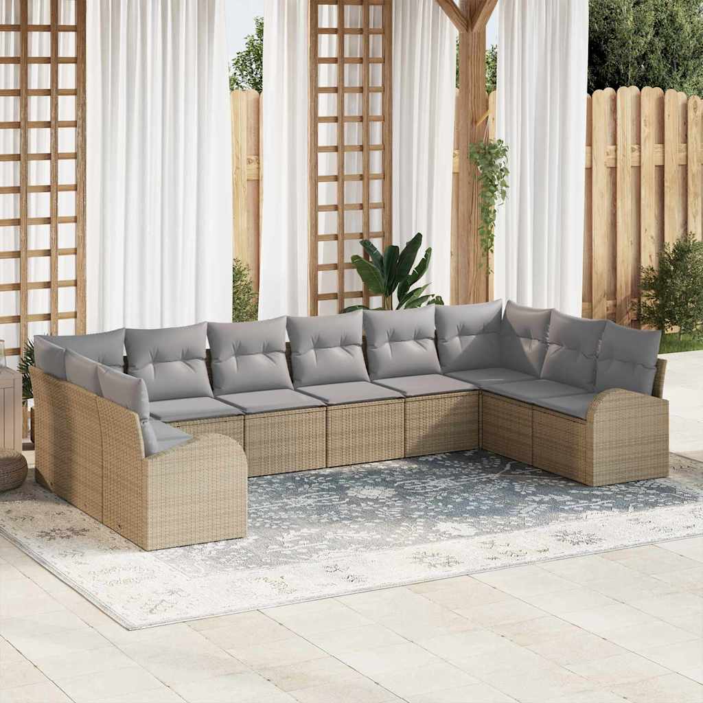 Garten-Sofa-Set mit Kissen 10 pcs Beige und Hellgrau